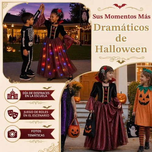 Vista 6 de Meland Disfraz de vampiro para niñas, disfraz de Halloween iluminado para 4