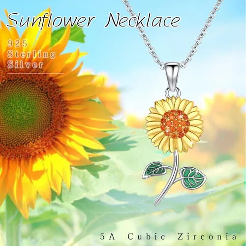 Vista 4 de AOVEAO Collar de girasol, plata de ley S925 You Are My Sunshine Collares para mujeres y niñas, colgante de plata esterlina con piedra natal