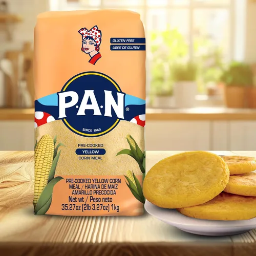 Vista 9 de P.A.N. Harina de Maíz Amarillo - Harina Precocida sin Gluten y Kosher para Arepas, 1 kg (35 oz / 2 lb 3.3 oz)