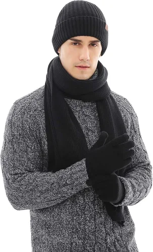 Vista 6 de Conjunto de guantes de punto de invierno para hombres y mujeres con forro polar