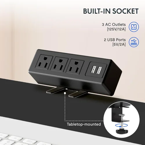 Vista 5 de FLEXISPOT EN2 Marco de escritorio de pie con regleta de alimentación de abrazadera y bandeja de gestión de cables, base de escritorio eléctrica