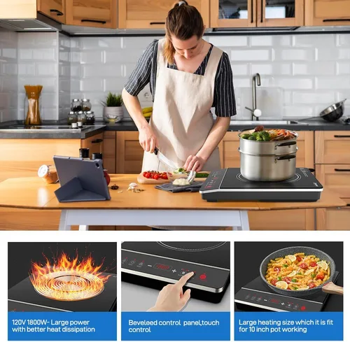 Vista 6 de Panana - Cocina de inducción portátil, placa de cocción de 1800 W, quemador de encimera, 10 niveles de temperatura, temporizador, apagado