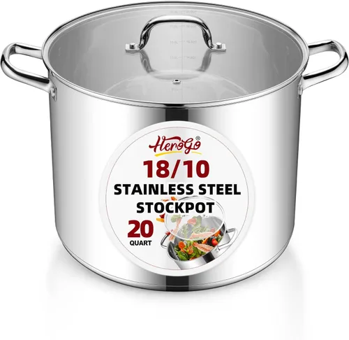 Vista 15 de Herogo Olla de acero inoxidable 18/10 de 12 cuartos de galón con tapa, olla grande y resistente compatible con cocinas eléctricas, de gas