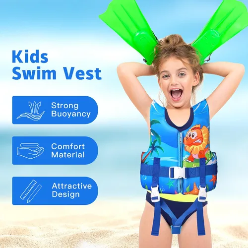 Vista 2 de REALIKE Kids Swim Vest for Toddler Adjustable Safety Strap Swimming Aids for Toddlers Children Float Swimsuit, Suitable for Age 2-10 Years/22-88lbs