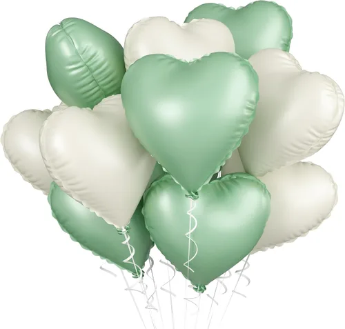 Vista 36 de Globos de corazón azul bebé, 10 piezas de globos en forma de corazón azul claro y blanco pastel, globos de papel de aluminio blanco arena crema