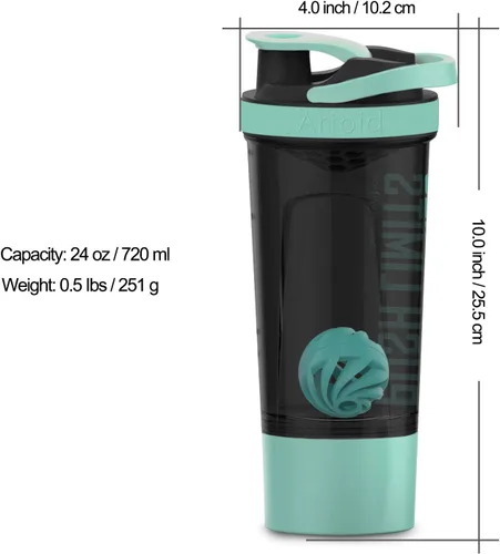 Vista 4 de Artoid Mode Botella Batidora de Proteínas de 24 Onzas, Tecnología de Mezcla Dual, Sin BPA, Verde Aqua/Negro