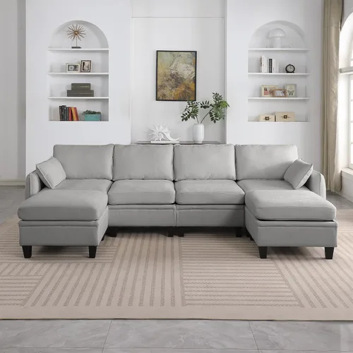 Vista 9 de 109 Inch L-Shape Chenille Modular Sectional Sofa, Reversible Chaise DIY Combination Deep Seat Couch with 2 Storage Ottoman for Living Room, Bedroom