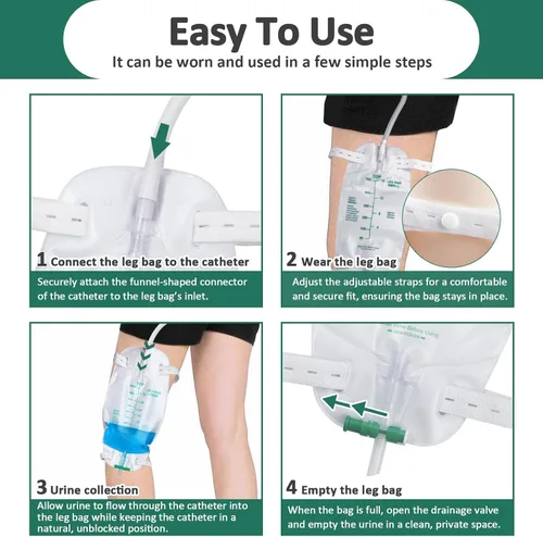 Vista 7 de Paquete de 5 bolsas para piernas de 16.9 fl oz con tubo de 18 pulgadas, portátil y portátil para actividades al aire libre, viajes y sobre