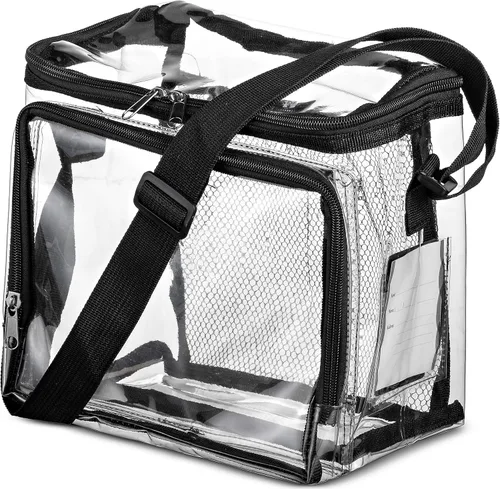 Vista 7 de SP HOME GOODS Bolsa transparente aprobada para estadios con correa ajustable, compartimento frontal de almacenamiento y bolsillos de malla, bolsas