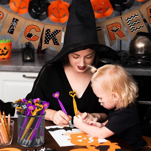 Vista 6 de 48 bolígrafos de Halloween, calabaza, fantasma, murciélago. Bolígrafo retráctil de tinta negra de 0.039 in para Halloween, suministros de fiesta