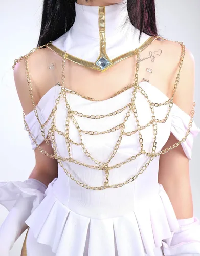 Vista 6 de Cosplay.fm Disfraz de anime para mujer, con collar, guantes, cuernos para cosplay de Albedo