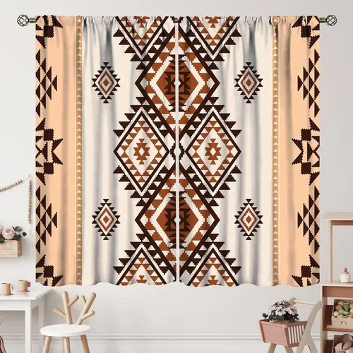 Vista 73 de Cortinas con patrón geométrico tribal, estilo suroeste, azteca, rústico, occidental, nativo americano, opacas, con bolsillo para barra, decoración