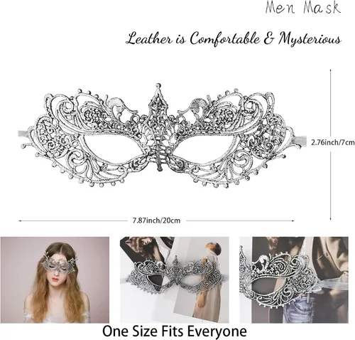 Vista 3 de Máscara de encaje para mujer, máscaras venecianas para fiesta de máscaras, fiesta de disfraces, Halloween, carnaval, apta para adultos, suave y negro