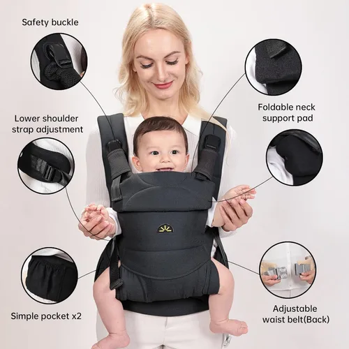 Vista 5 de Portabebés Dawnbud desde recién nacidos hasta niños pequeños, ajustable, ultrasuave y sin peso, portabebés ergonómico con soporte para la cabeza