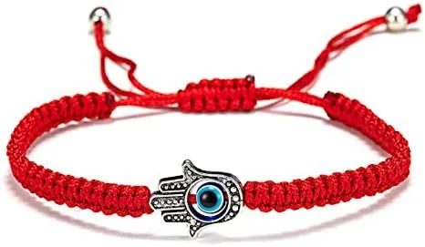 Vista 6 de 5-6 pulseras de cábala con cuerda contra el mal de ojo, tejido a mano, ajustable de cuerda roja, hilo trenzado, pulsera de Fátima de mano, dije