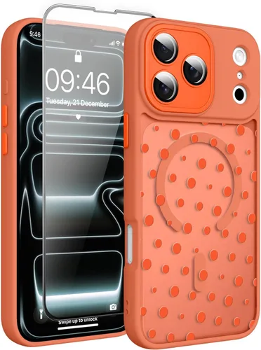 Vista 69 de Funda magnética para iPhone 13 con protector de pantalla [compatible con MagSafe], diseño de patrón floral de flores, a prueba de golpes, para Marrón