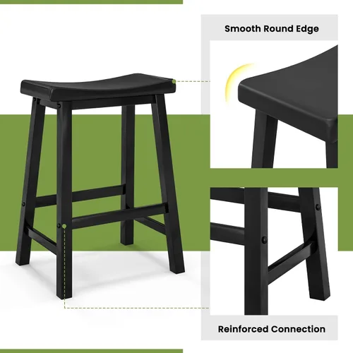 Vista 7 de COSTWAY Juego de 2 taburetes de silla de montar de 24 pulgadas de altura de mostrador con patas de madera maciza y reposapiés, taburetes modernos