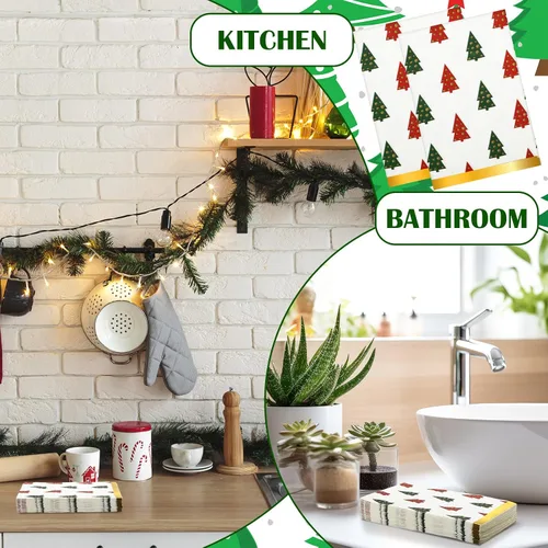 Vista 5 de Zhanmai 200 servilletas de papel de Navidad desechables de 13 x 16 pulgadas, servilletas de árbol de Navidad de 3 capas, servilletas de papel