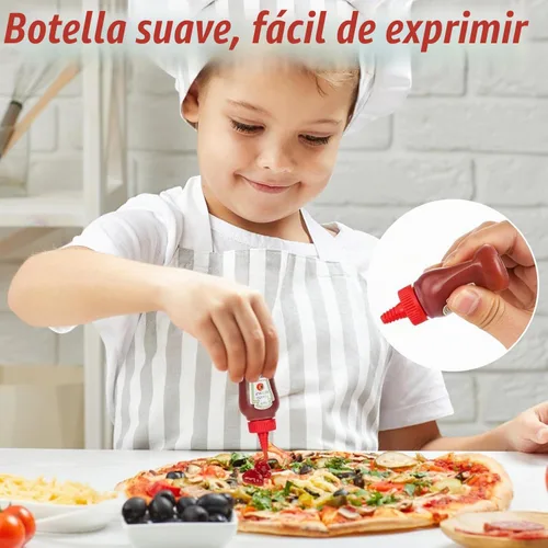 Vista 4 de 8 piezas de botellas mini de ketchup, botellas exprimibles portátiles de condimentos mini, accesorios de lonchera a prueba de fugas de 25ml