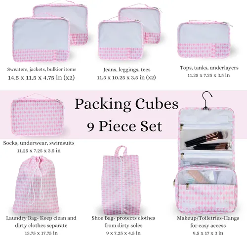 Vista 3 de Juego de 9 cubos de equipaje Organizador de maleta, bonitos cubos de embalaje, organizador de bolsas de viaje para equipaje con artículos