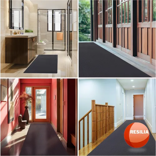 Vista 6 de RESILIA Tapete de piso de plástico negro - Vinilo impermeable con nervadura ancha en relieve, alfombrilla protectora resistente para suelos