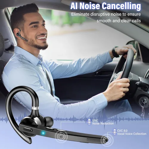 Vista 3 de Auriculares Bluetooth 2026, auriculares inalámbricos Bluetooth 5.3, auriculares de una sola oreja de 90 horas con audio APTX HD y botón de silencio