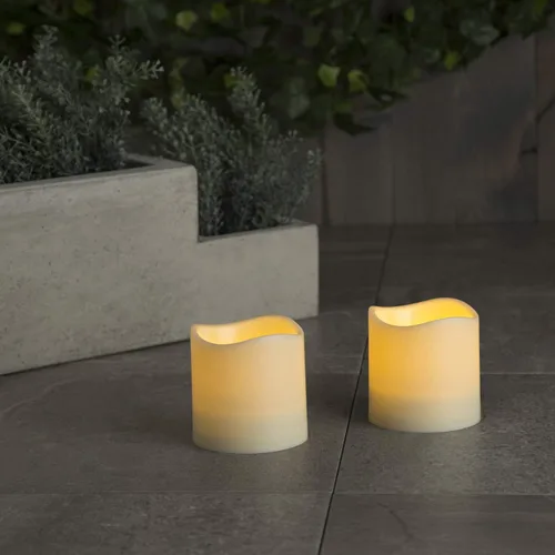 Vista 6 de LampLust Velas de pilar sin llama para exteriores, impermeables, paquete de 2, 3 x 3, color marfil LED
