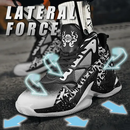 Vista 4 de Promenie Zapatos de baloncesto para hombre, antideslizantes, transpirables, para exteriores, zapatos de entrenamiento de graffiti de moda