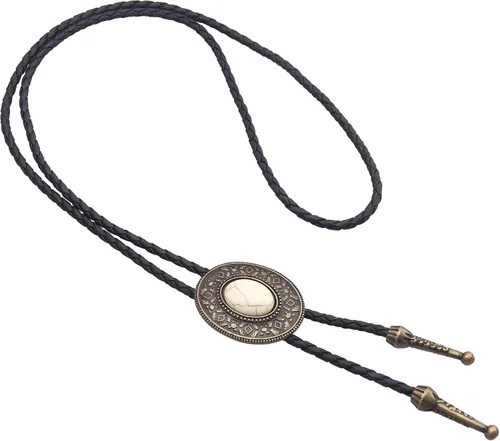 Vista 23 de Jeilwiy Corbata de bolo para hombre, corbata de vaquero occidental, collar de corbata de bolo dorado, corbata de cuero, corbata de Halloween