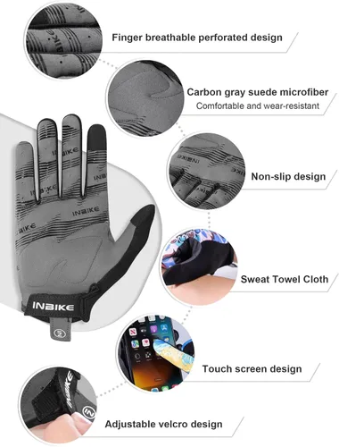 Vista 5 de INBIKE Guantes de ciclismo para hombres y mujeres, guantes de bicicleta transpirables con dedos completos, antideslizantes, pantalla táctil