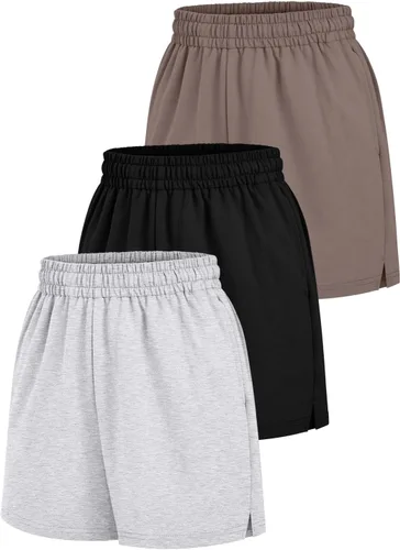 Vista 66 de AUTOMET Pantalones cortos deportivos para mujer, estilo casual, con cordón, cómodos, elásticos, de cintura alta, con bolsillos