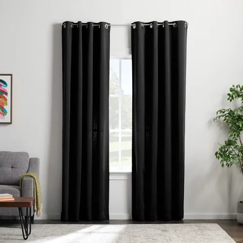 Vista 10 de Linenspa Juego de 2 paneles de cortinas opacas 85% - Cortinas negras de 84 pulgadas de largo, aislamiento térmico, reducción de ruido, esenciales