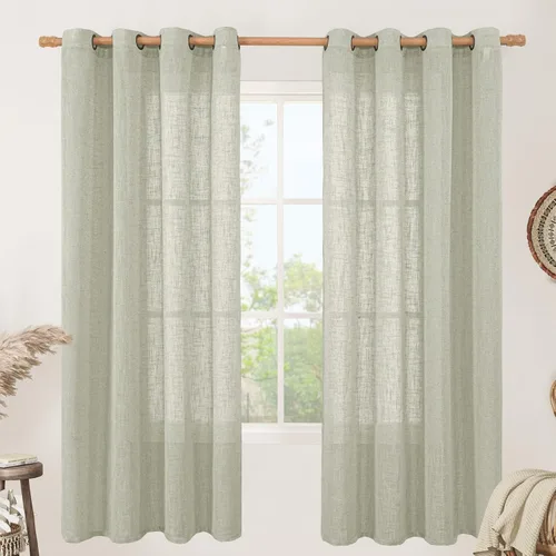 Vista 169 de LAMIT Cortinas de lino marrón caramelo para sala de estar, 84 pulgadas, de lino sintético, texturizado, filtrante de luz, paneles de privacidad