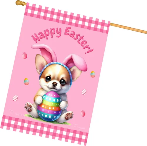 Vista 22 de Chow Chow Easter Day Dog House Flags for Home Decorations - Double Sided Yard Lawn Easter Festival Decorative Gift - Holiday Cats Flag Decor 28"w x