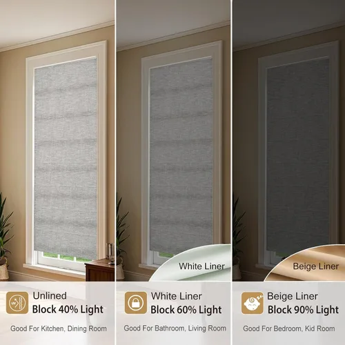 Vista 3 de Persianas romanas personalizadas, color gris ceniza, lavables, opacas, inalámbricas, para ventanas, puertas, ventanas de cocina, fáciles de instalar