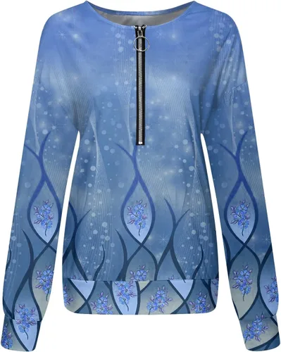 Vista 5 de FlekmanArt Camisetas de entrenamiento para mujer con estampado de manga larga, con cremallera de un cuarto, cuello en V, cómodas sudaderas elegantes