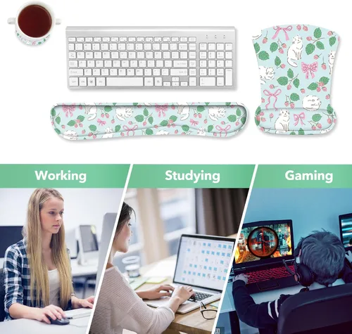 Vista 6 de AIMSA Reposamuñecas ergonómico para teclado y alfombrilla para mouse con soporte de muñeca, bonito juego de alfombrillas de espuma viscoelástica