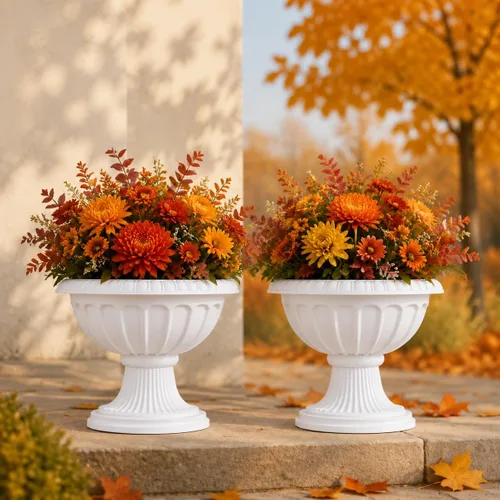 Vista 11 de NUPTIO Urn Planters for Front Porch: 19.7 Inch Set of 2 Black Pedestal Pots