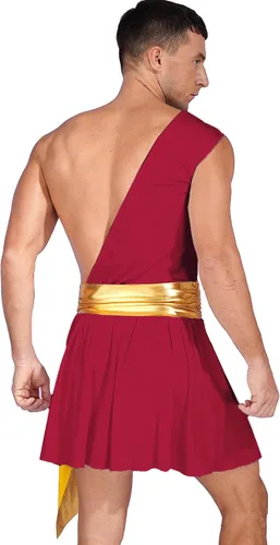 Vista 2 de YiZYiF Uniforme de gladiador para hombre, juego de rol, sexy, a cuadros, de un hombro, caballero guerrero, falda con tirantes