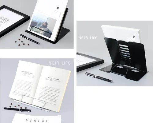 Vista 8 de Soporte de libro para leer manos libres, soporte de metal para libros de lectura, soporte ajustable para libros de cocina, soporte para libros