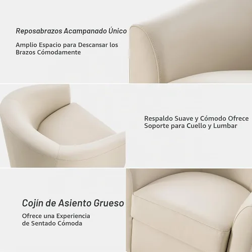 Vista 5 de HULALA HOME Silla giratoria de cuero genuino con base de madera maciza Beige