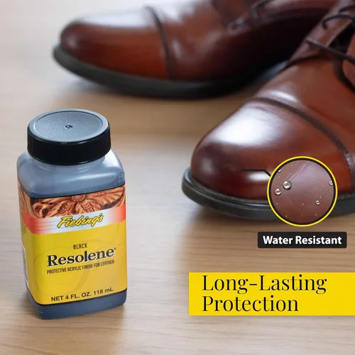 Vista 2 de Fiebing's Acrylic Resolene (4 onzas, negro) - Acabado protector de cuero acrílico - Capa superior flexible y resistente al agua para botas teñidas