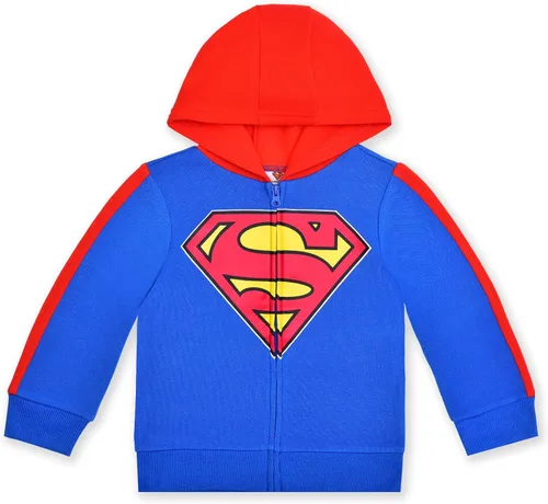 Vista 2 de Warner Bros. DC Comics Superman - Conjunto de sudadera con capucha y cremallera para niños pequeños y pequeños, color azulgris