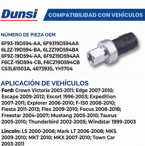 Vista 2 de DUNSIHUI Interruptor de presión de aire acondicionado AC 6f9319d594aa compatible con Ford, Lincoln y Mercury Focus Fiesta Escape