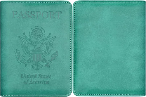 Vista 2 de HOTCOOL Funda de cuero con bloqueo RFID para pasaporte, funda de viaje para pasaporte, E Upgrade - A - Verde manzana, Correa elástica - Actualización