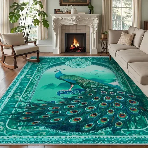 Vista 11 de Alfombra abstracta de 3 x 5 para sala de estar, dormitorio, entrada, color azul