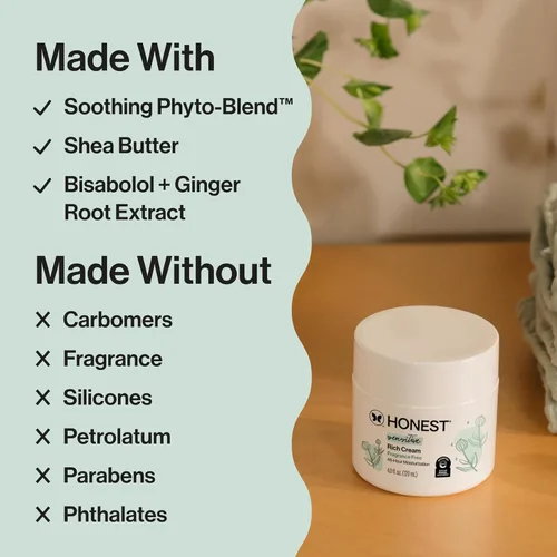 Vista 4 de The Honest Company Crema rica en piel sensible, manteca de karité, mezcla de bisabolol + extracto de raíz de jengibre, seguro para la piel sensible