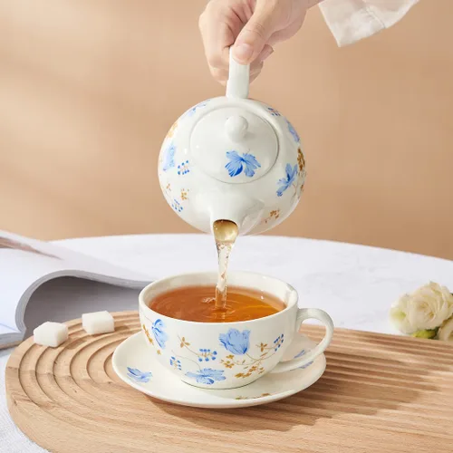Vista 6 de Juego de té para uno, juego de tetera y taza de porcelana, tetera para uno Juego de té floral de regalo para mujeres, orquídeas