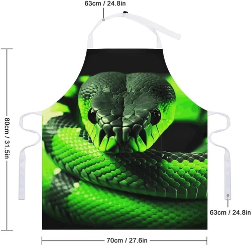 Vista 2 de MUSM Apron for Adults - 27.6 X 31.5 Inch, Heavy-Duty Polyester Aprons with Two Large Pockets, Waterproof 3D Snake Kitchen Apron for Cooking