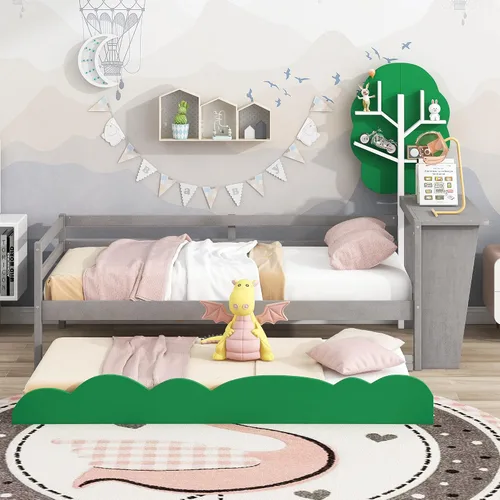 Vista 20 de Sofá cama de madera de diseño clásico, sofá cama, cama de plataforma, tamaño individual con salud y comodidad para dormitorio, estudio, sala